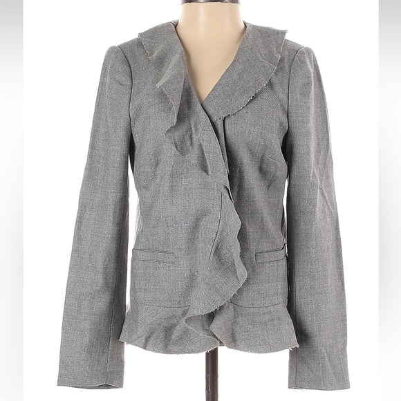 J. Crew Charcoal Gray 100% Wool Raw Edge Ruffle Front Blazer Jacket Size 0 XS - Picture 1 of 5